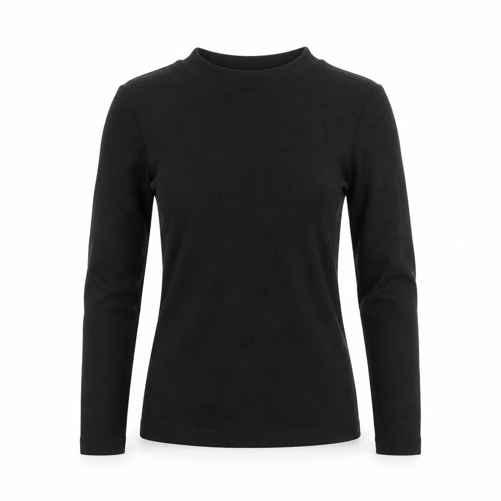 Stradivarius Women Black M Basic Ribbed Mock Neck Long Sleeve Top