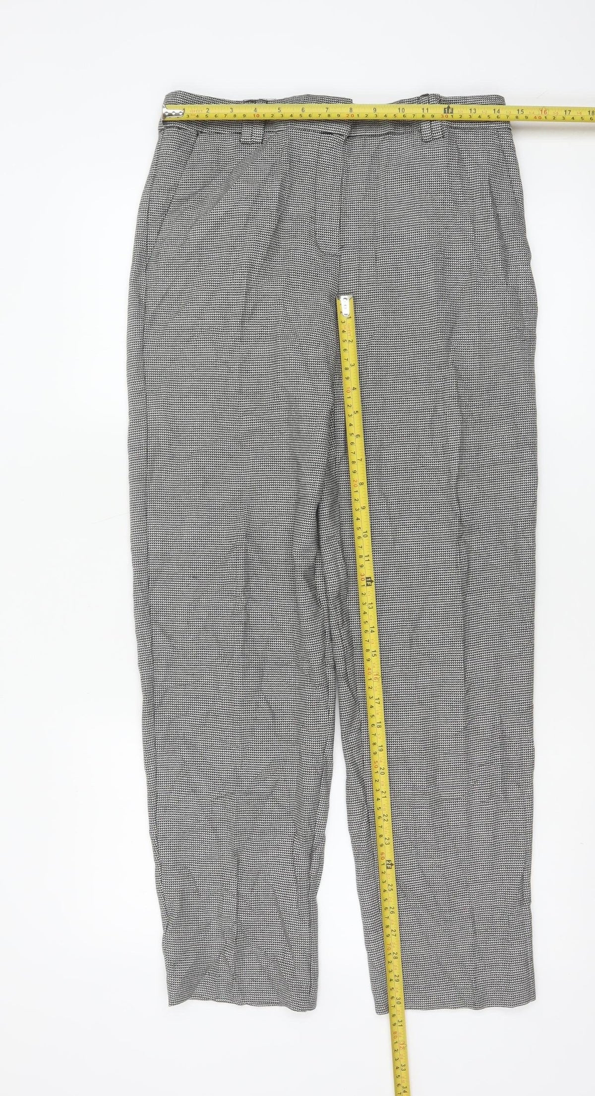 M&S Women’s Grey Check Tapered Trousers UK 8 Regular Workwear