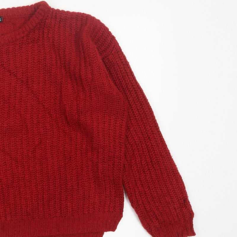 Brave Soul Women Red UK 12 Cable Knit Crew Neck Pullover Jumper