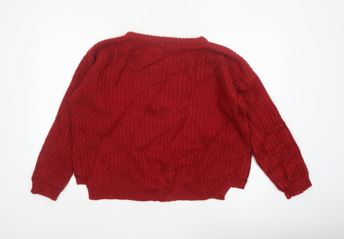 Brave Soul Women Red UK 12 Cable Knit Crew Neck Pullover Jumper