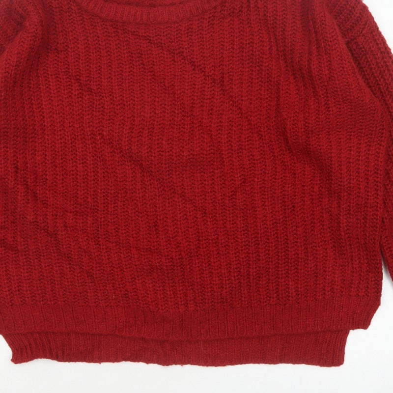 Brave Soul Women Red UK 12 Cable Knit Crew Neck Pullover Jumper