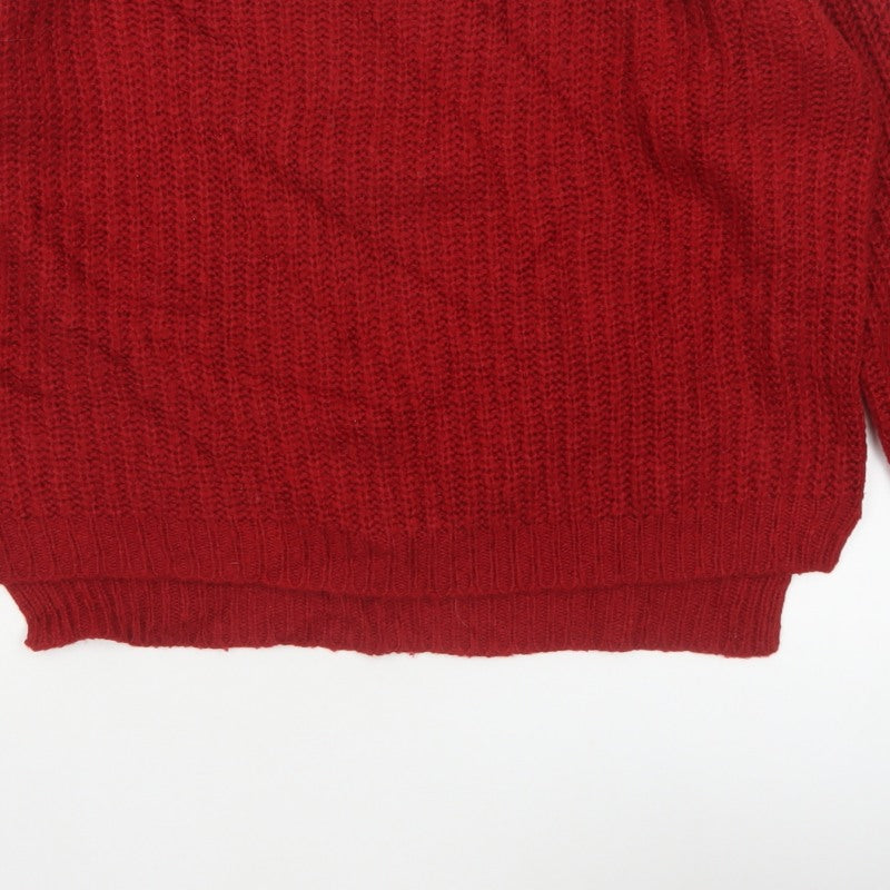 Brave Soul Women Red UK 12 Cable Knit Crew Neck Pullover Jumper