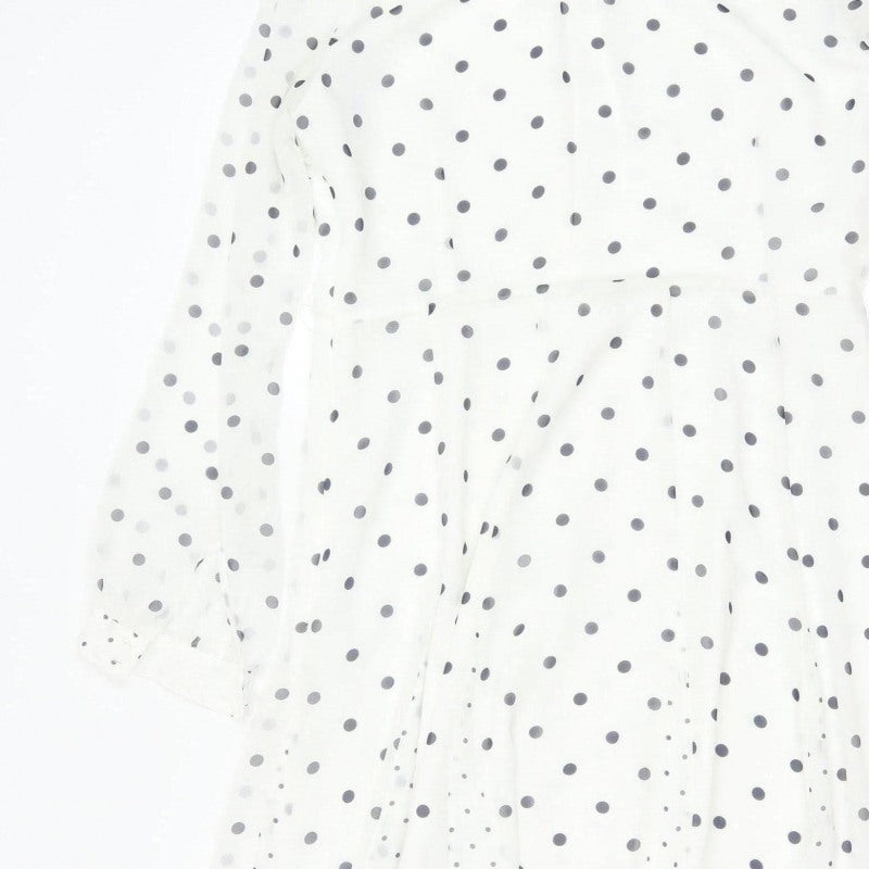 Hobbs Women White Polka Dot Long Shirt Dress UK 12 Lined