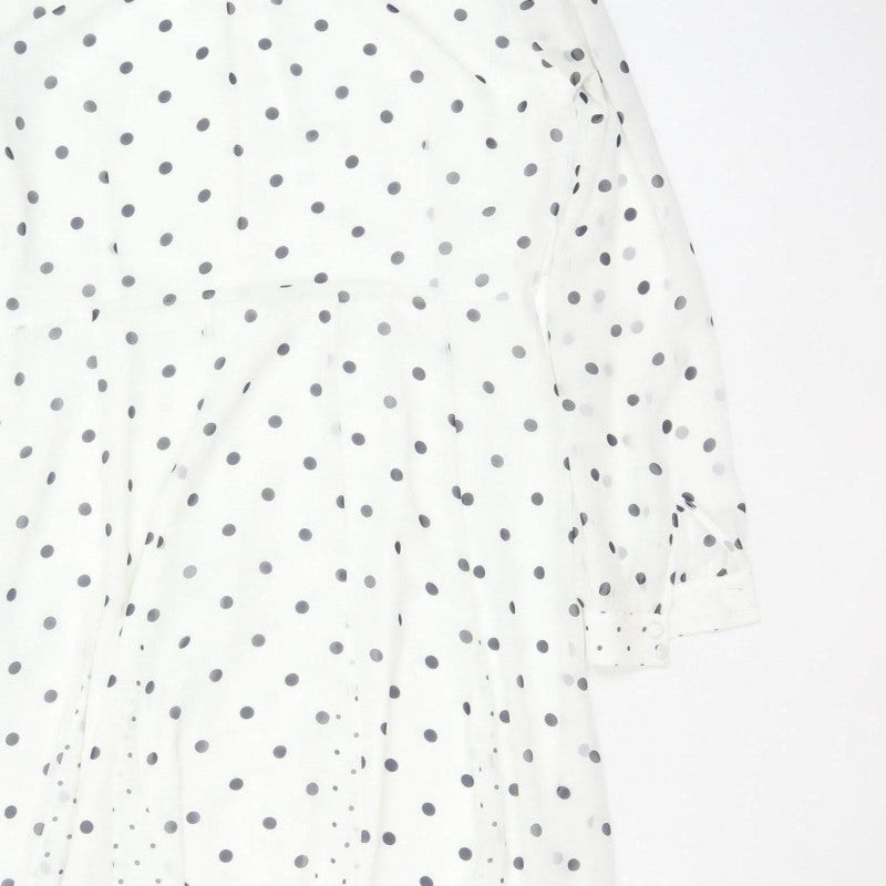 Hobbs Women White Polka Dot Long Shirt Dress UK 12 Lined