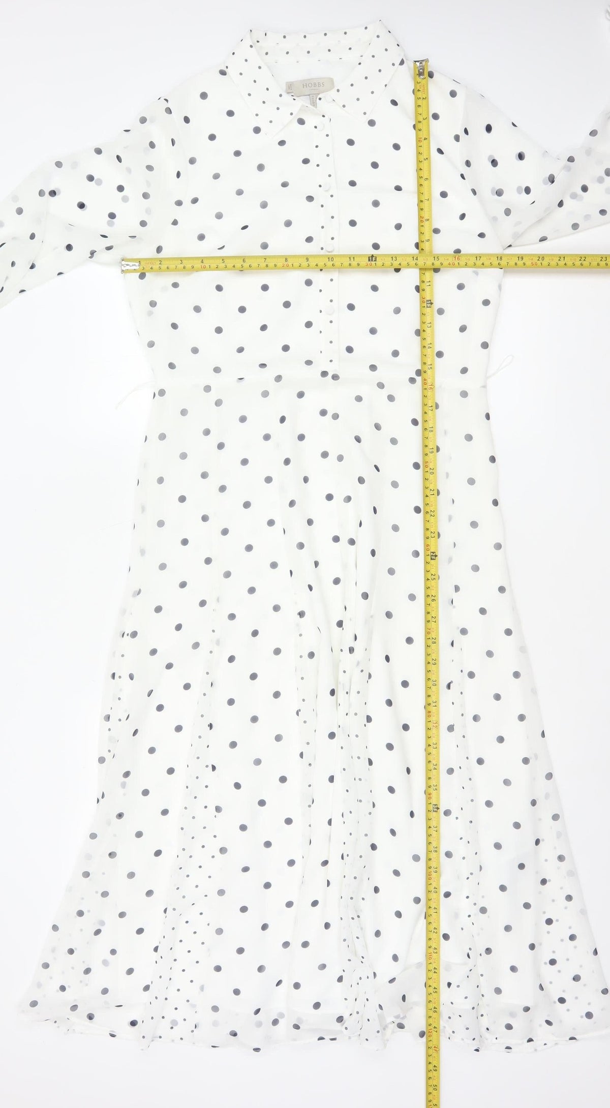 Hobbs Women White Polka Dot Long Shirt Dress UK 12 Lined