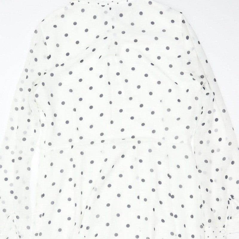 Hobbs Women White Polka Dot Long Shirt Dress UK 12 Lined
