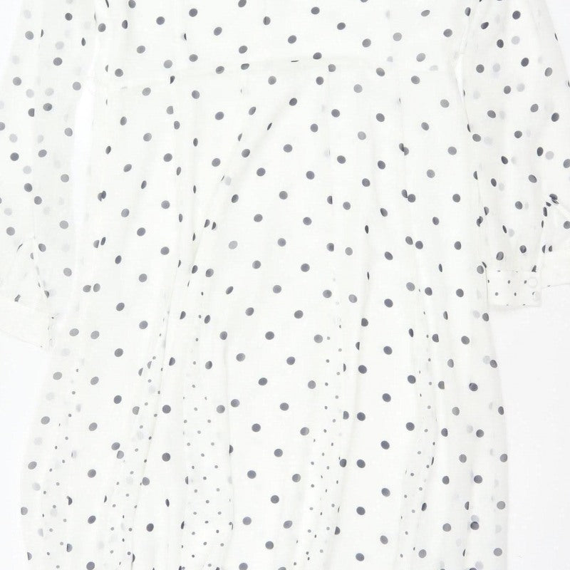 Hobbs Women White Polka Dot Long Shirt Dress UK 12 Lined