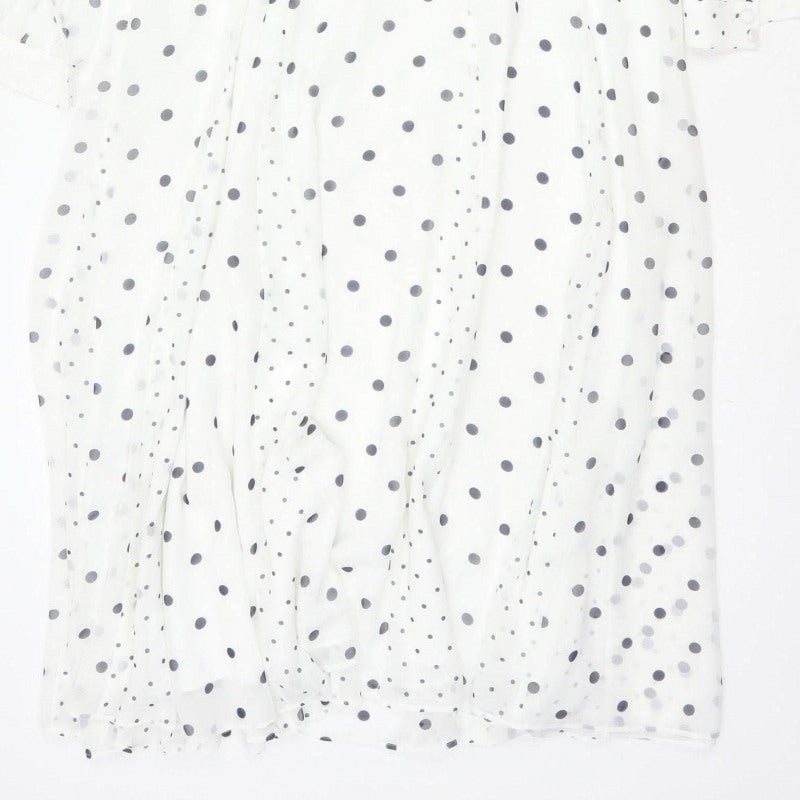 Hobbs Women White Polka Dot Long Shirt Dress UK 12 Lined