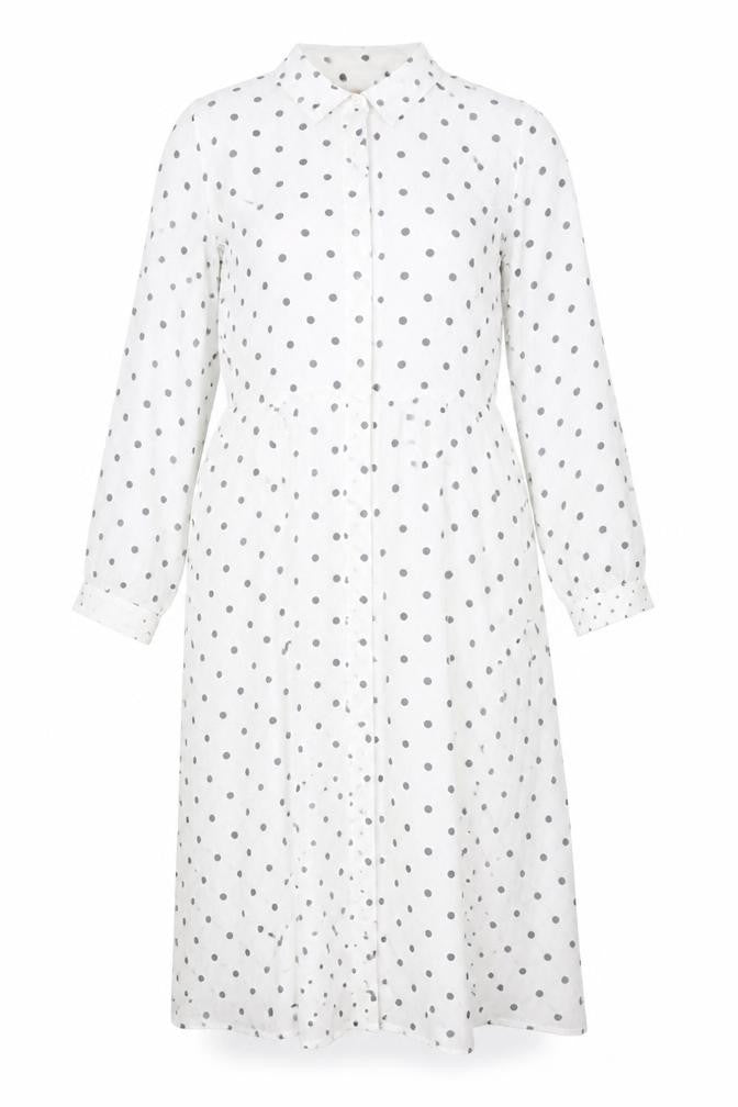 Hobbs Women White Polka Dot Long Shirt Dress UK 12 Lined
