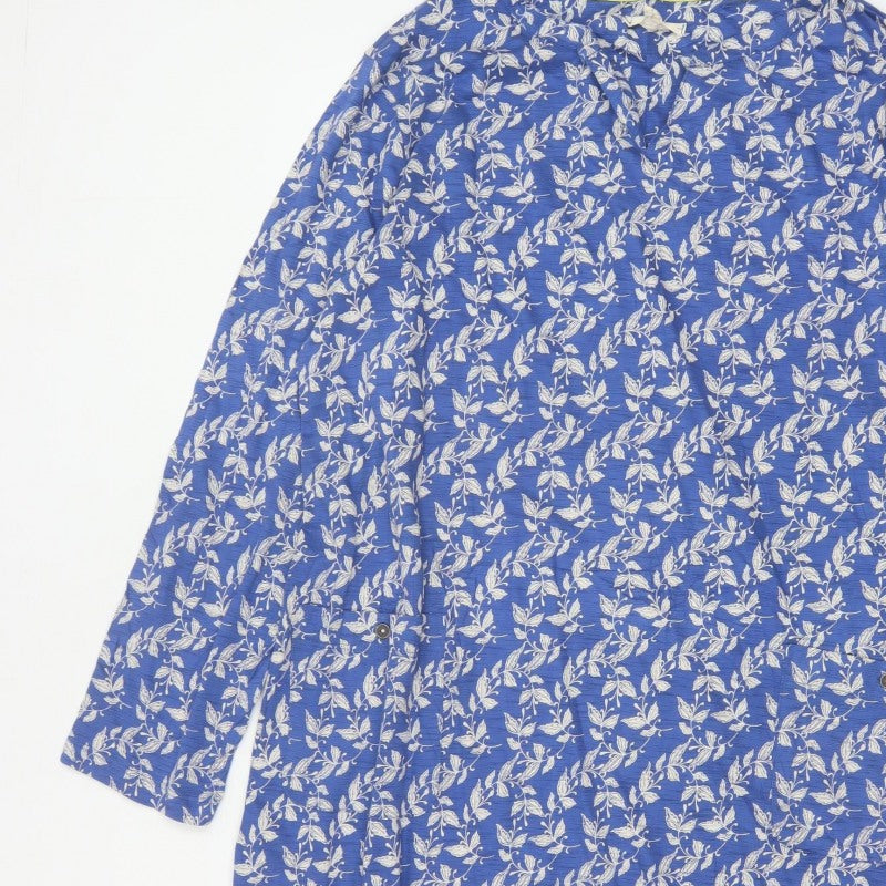 White Stuff Women Blue Floral Cotton Shift Dress UK 22 3/4 Sleeve