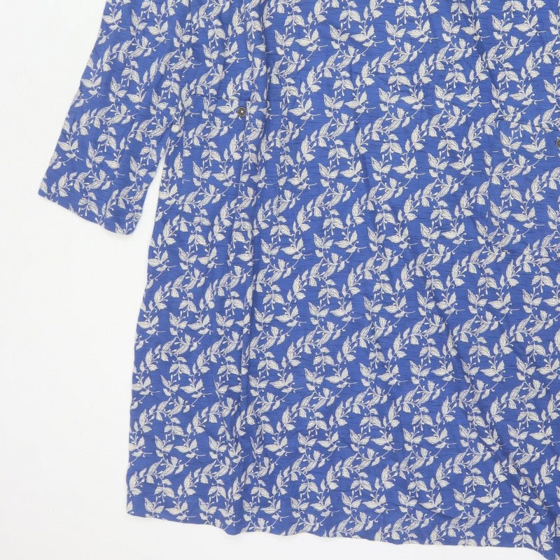 White Stuff Women Blue Floral Cotton Shift Dress UK 22 3/4 Sleeve