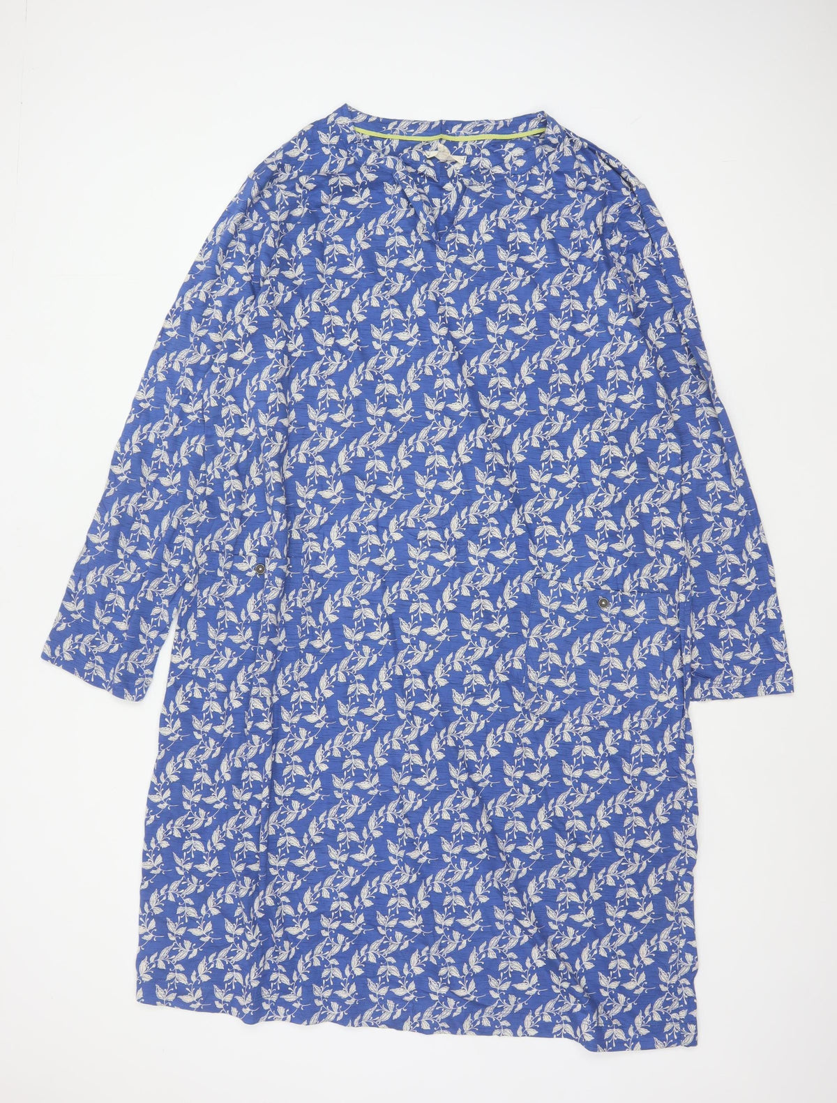 White Stuff Women Blue Floral Cotton Shift Dress UK 22 3/4 Sleeve
