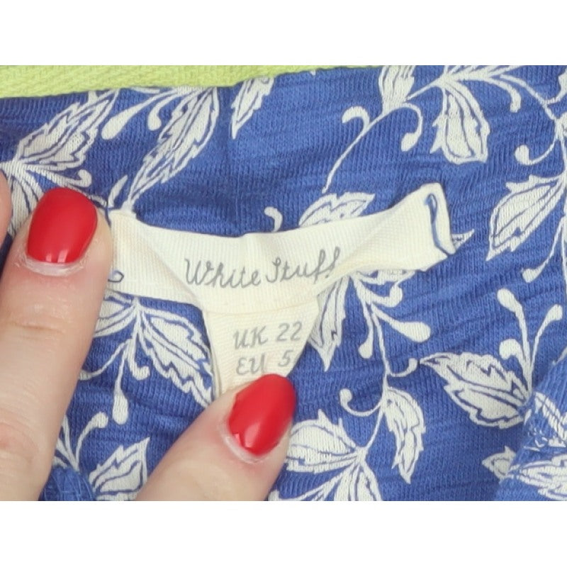 White Stuff Women Blue Floral Cotton Shift Dress UK 22 3/4 Sleeve