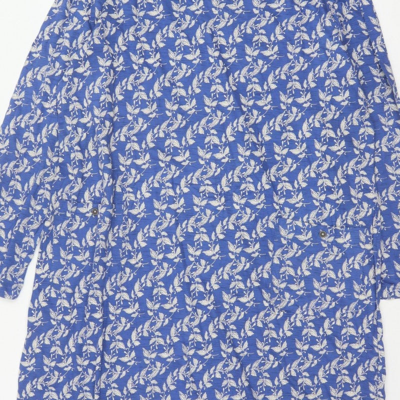 White Stuff Women Blue Floral Cotton Shift Dress UK 22 3/4 Sleeve