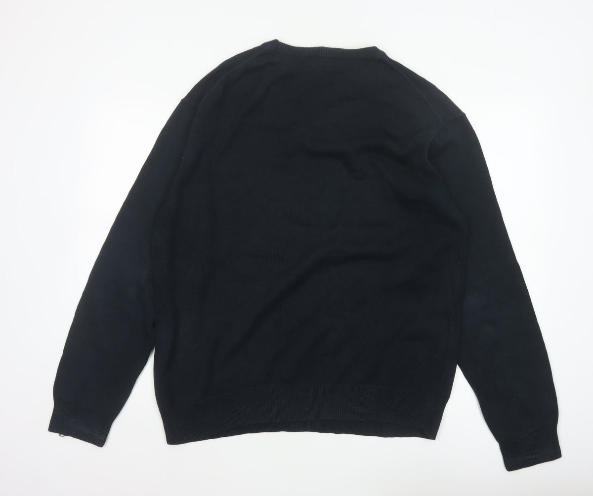 GANT Men’s Black L V-Neck Cotton Logo Knit Pullover Jumper