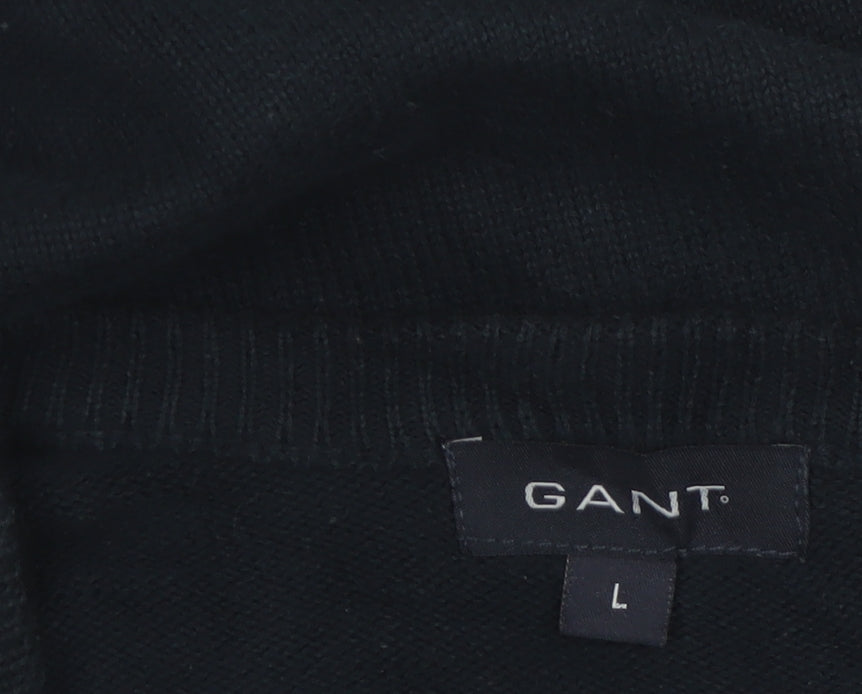 GANT Men’s Black L V-Neck Cotton Logo Knit Pullover Jumper