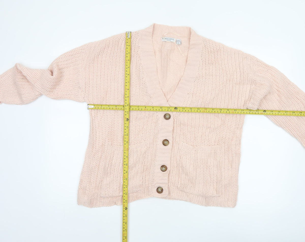 Brave Soul Women’s Pink Size S Chunky Knit V-Neck Cardigan