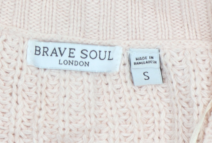 Brave Soul Women’s Pink Size S Chunky Knit V-Neck Cardigan