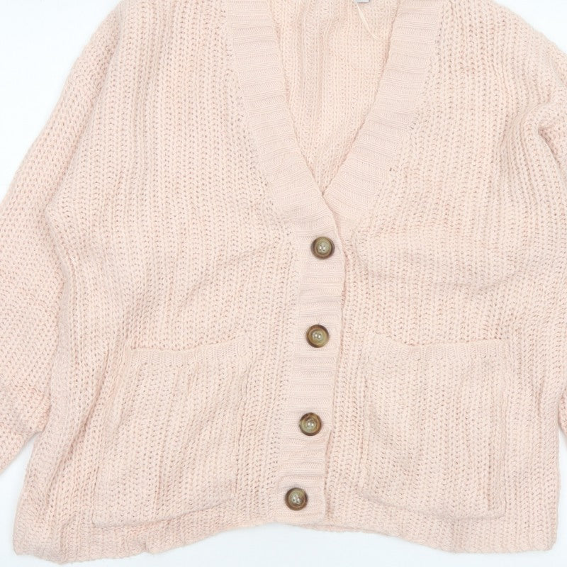 Brave Soul Women’s Pink Size S Chunky Knit V-Neck Cardigan