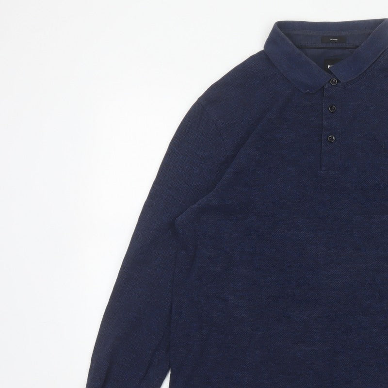 Hugo Boss Men’s Blue XL Slim Fit Long Sleeve Cotton Polo Shirt