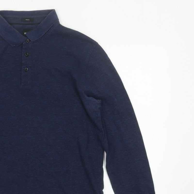 Hugo Boss Men’s Blue XL Slim Fit Long Sleeve Cotton Polo Shirt
