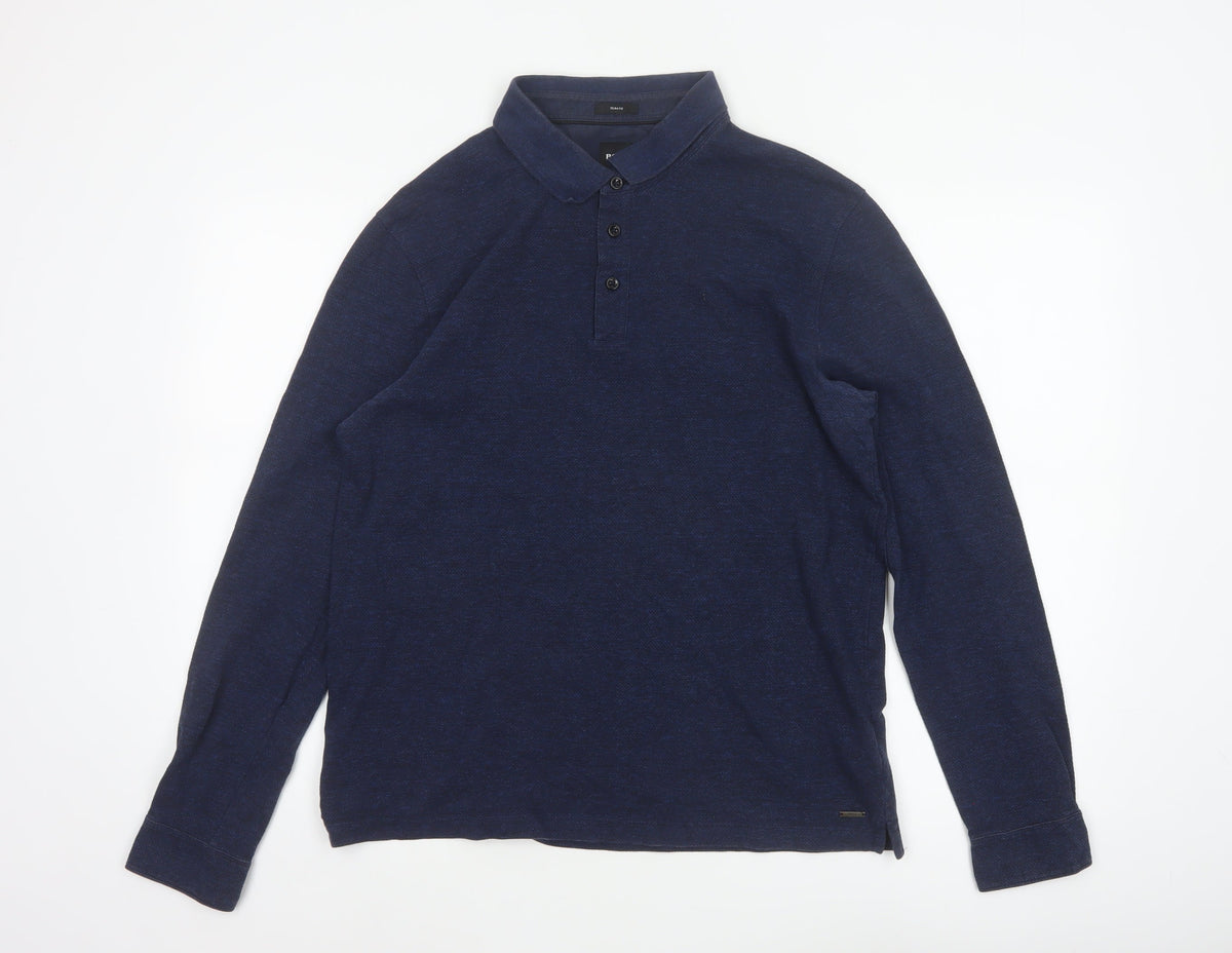 Hugo Boss Men’s Blue XL Slim Fit Long Sleeve Cotton Polo Shirt
