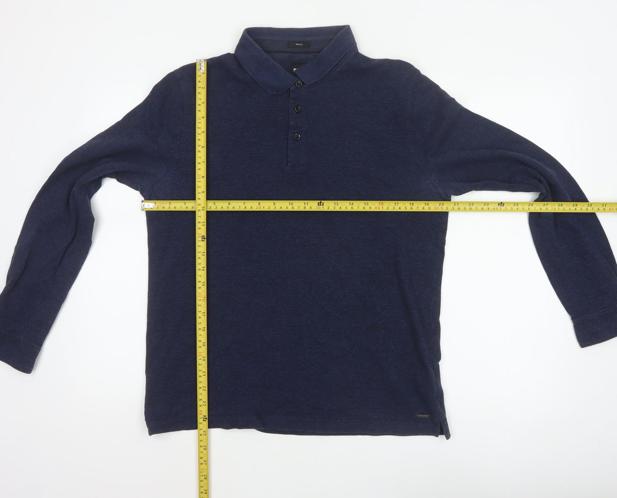 Hugo Boss Men’s Blue XL Slim Fit Long Sleeve Cotton Polo Shirt