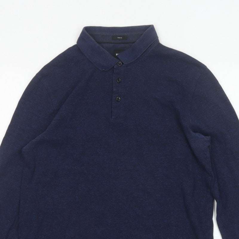 Hugo Boss Men’s Blue XL Slim Fit Long Sleeve Cotton Polo Shirt