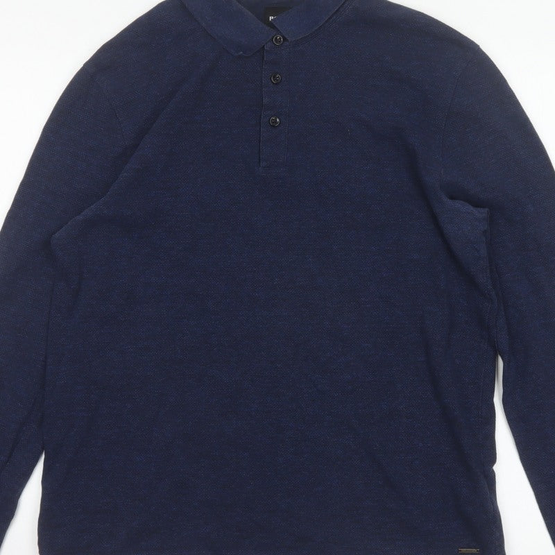 Hugo Boss Men’s Blue XL Slim Fit Long Sleeve Cotton Polo Shirt