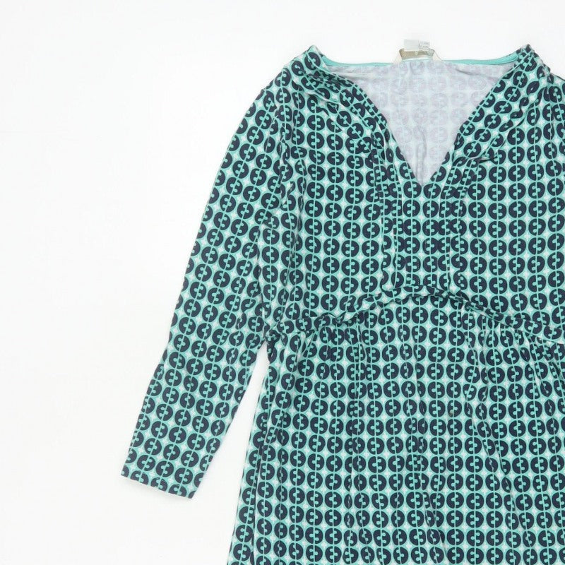 Boden Women Green Geometric Wrap Dress UK 14 Knee Length V-Neck