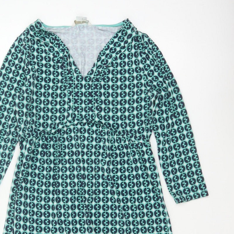 Boden Women Green Geometric Wrap Dress UK 14 Knee Length V-Neck