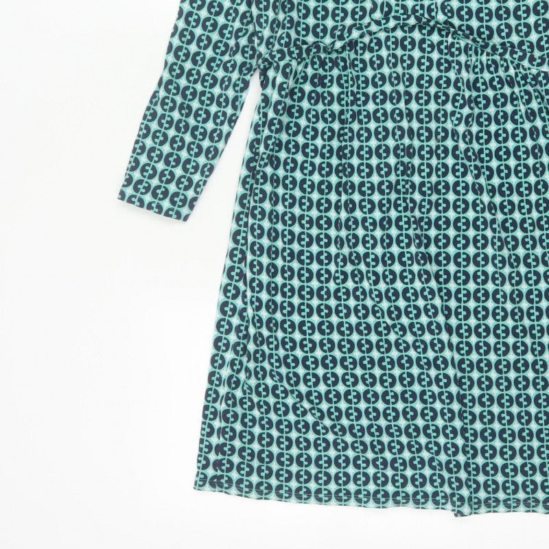 Boden Women Green Geometric Wrap Dress UK 14 Knee Length V-Neck