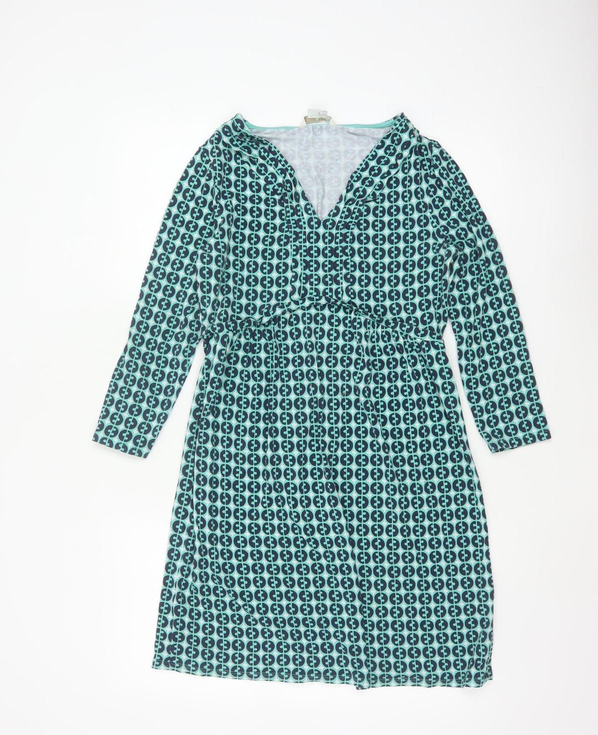 Boden Women Green Geometric Wrap Dress UK 14 Knee Length V-Neck