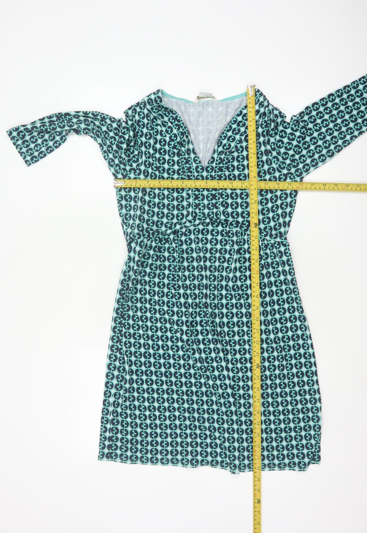 Boden Women Green Geometric Wrap Dress UK 14 Knee Length V-Neck