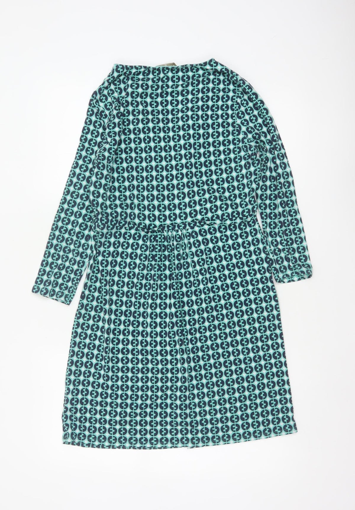 Boden Women Green Geometric Wrap Dress UK 14 Knee Length V-Neck