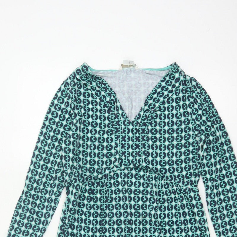 Boden Women Green Geometric Wrap Dress UK 14 Knee Length V-Neck