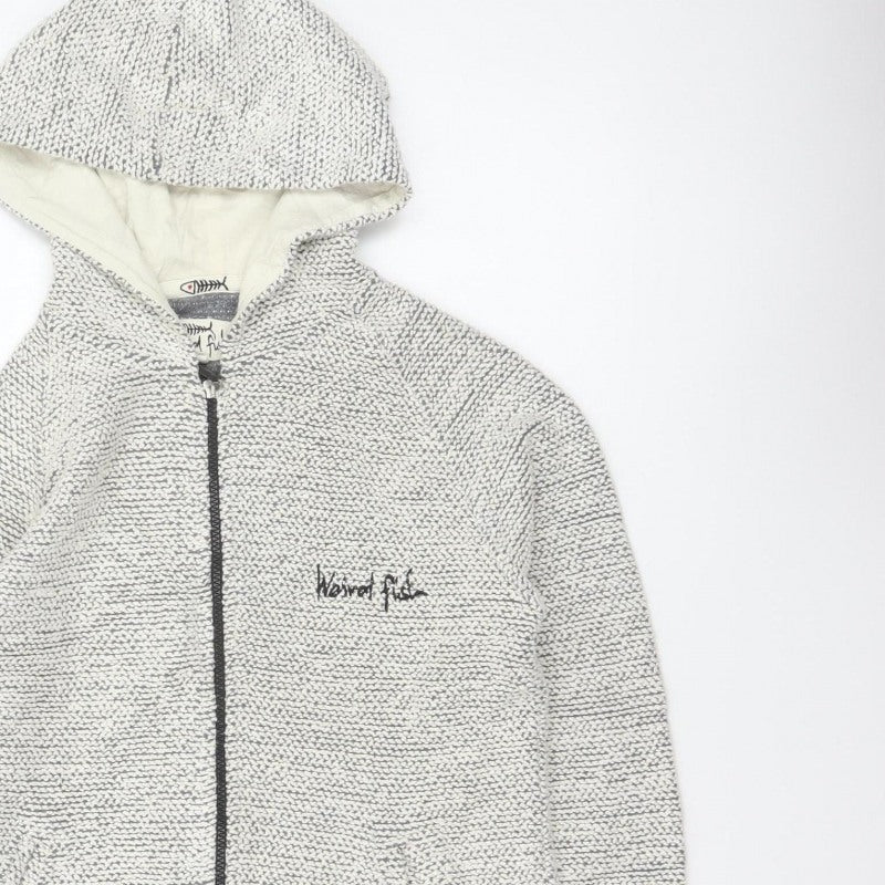 Weird Fish Women Grey M Full Zip Hooded Knit Sweatshirt Pockets