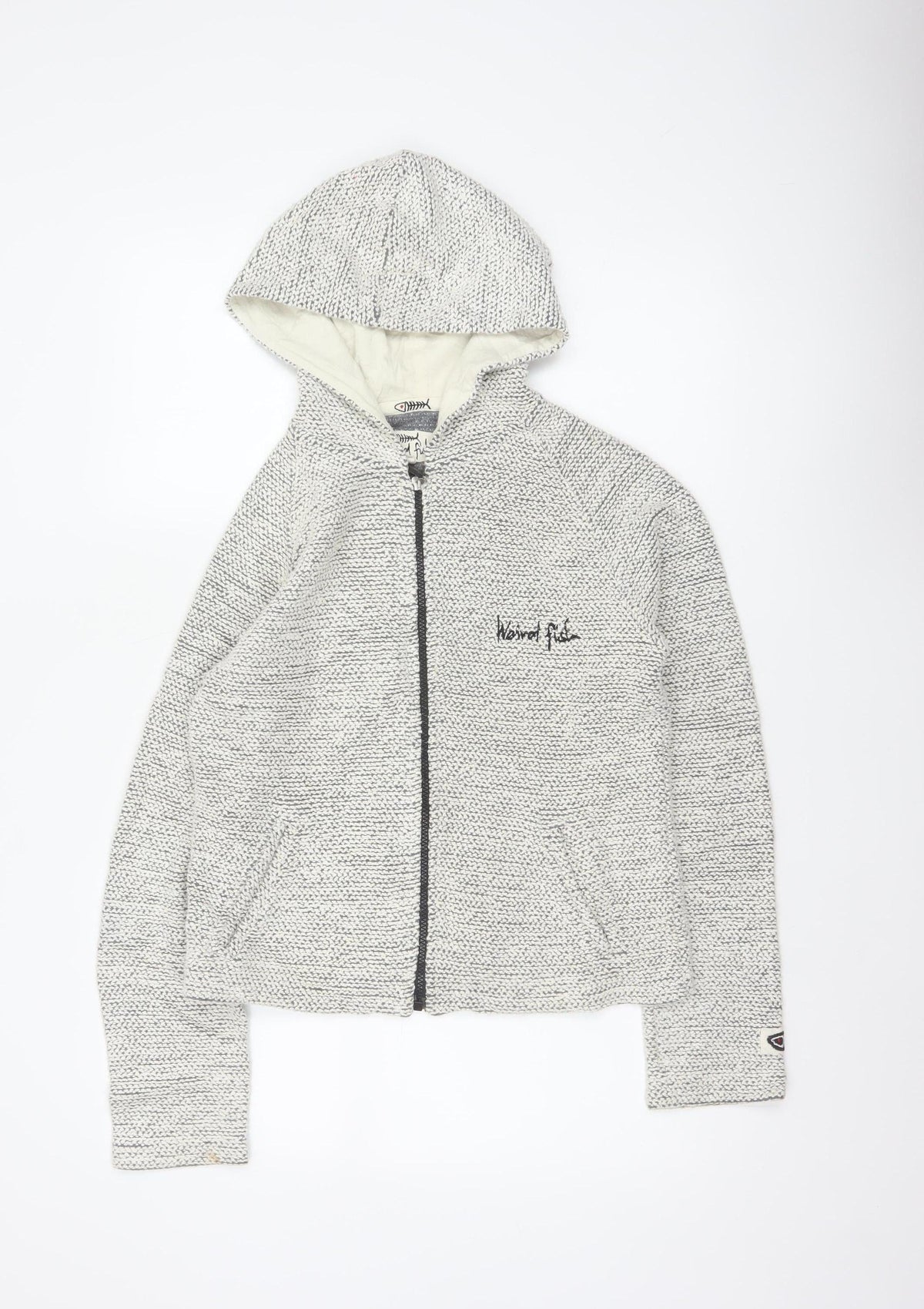 Weird Fish Women Grey M Full Zip Hooded Knit Sweatshirt Pockets