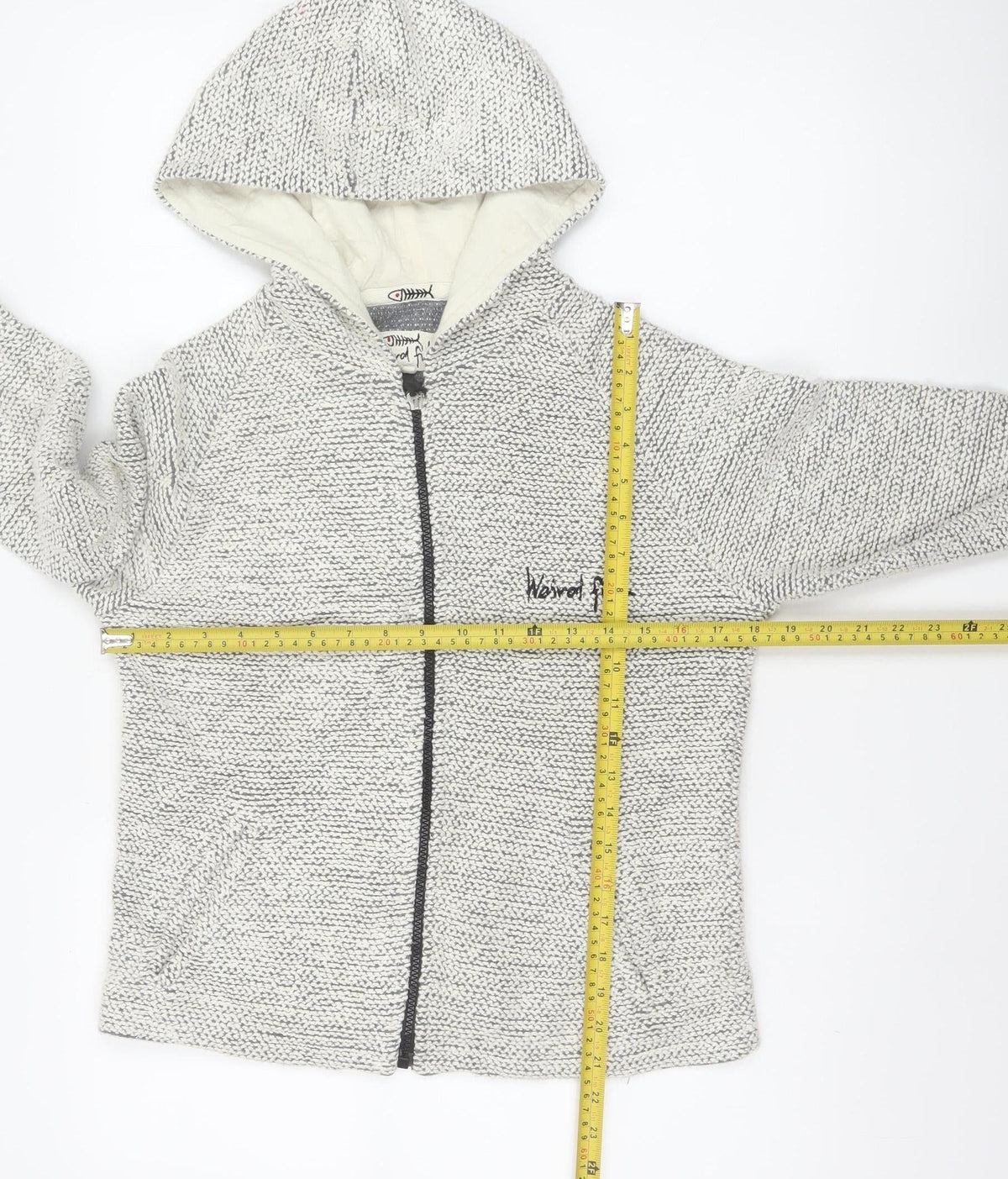 Weird Fish Women Grey M Full Zip Hooded Knit Sweatshirt Pockets