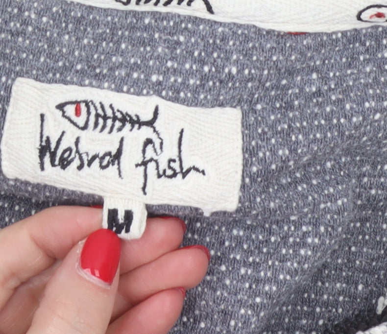 Weird Fish Women Grey M Full Zip Hooded Knit Sweatshirt Pockets