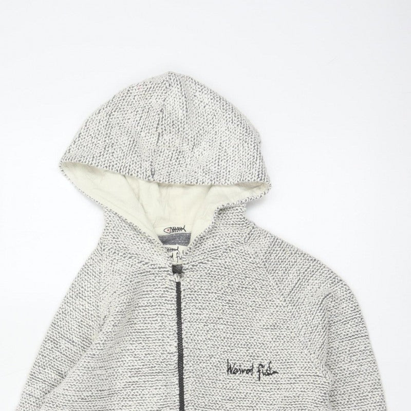 Weird Fish Women Grey M Full Zip Hooded Knit Sweatshirt Pockets