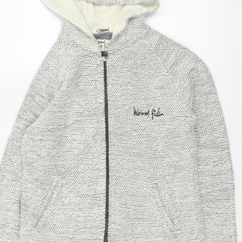 Weird Fish Women Grey M Full Zip Hooded Knit Sweatshirt Pockets