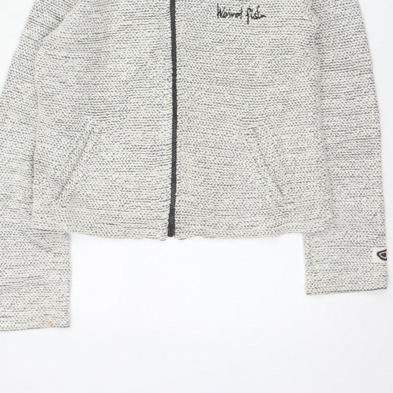 Weird Fish Women Grey M Full Zip Hooded Knit Sweatshirt Pockets