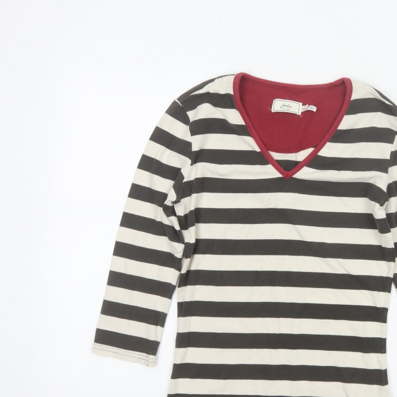 Joules Women’s Black Ivory Stripe V-Neck Long Sleeve Jersey Top XS