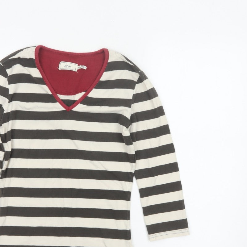 Joules Women’s Black Ivory Stripe V-Neck Long Sleeve Jersey Top XS