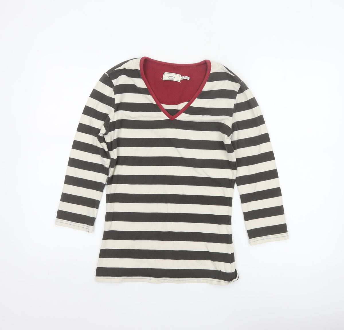 Joules Women’s Black Ivory Stripe V-Neck Long Sleeve Jersey Top XS