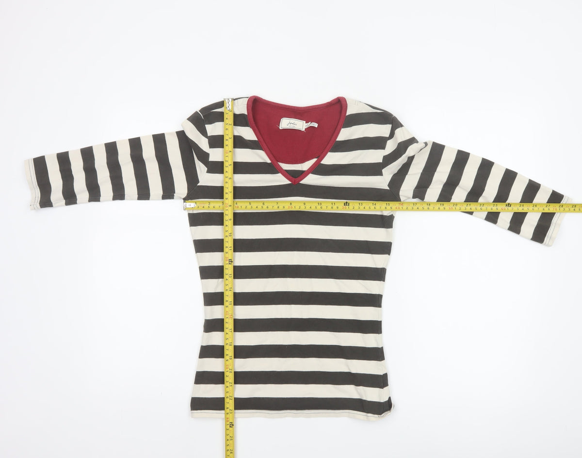 Joules Women’s Black Ivory Stripe V-Neck Long Sleeve Jersey Top XS