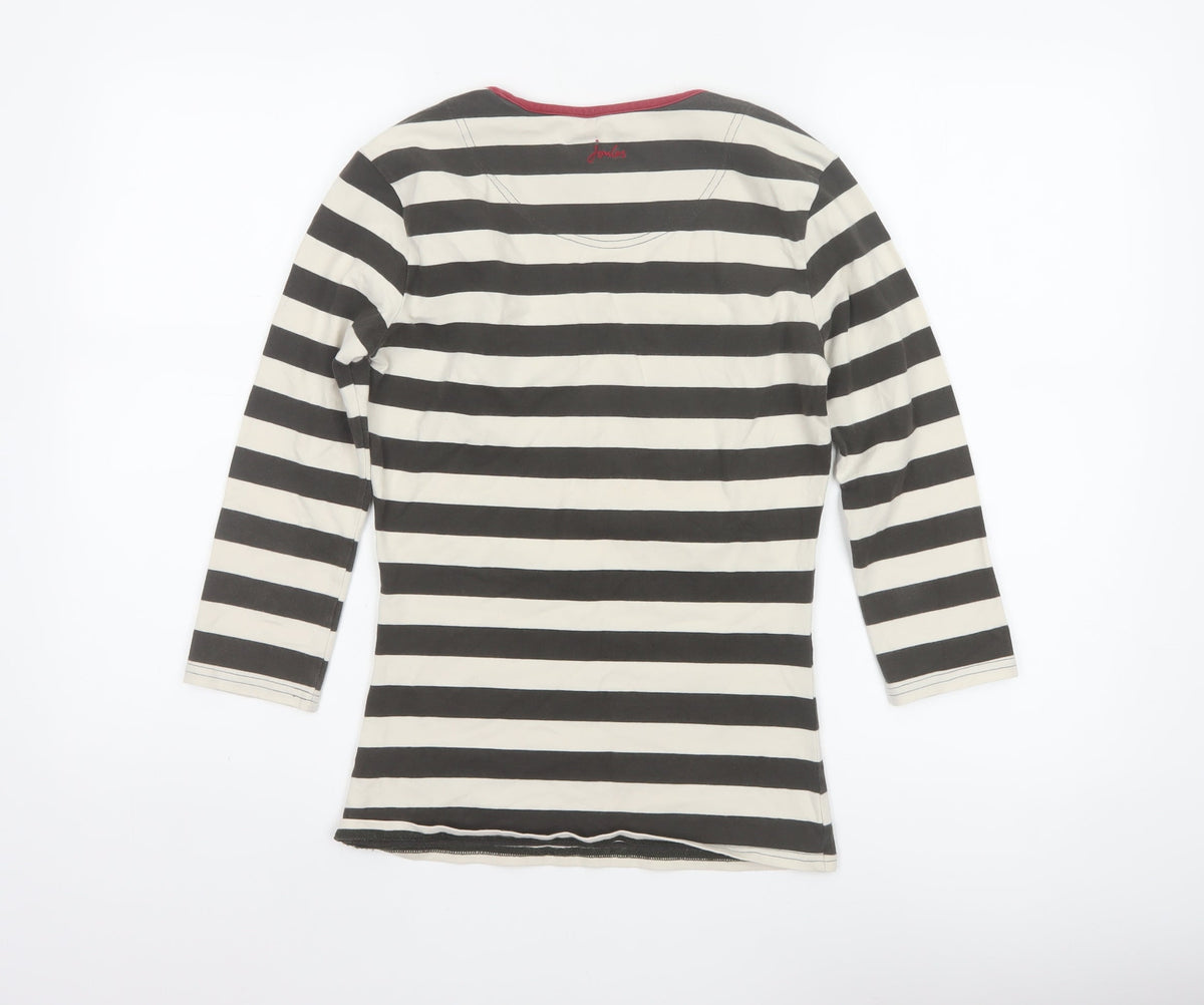 Joules Women’s Black Ivory Stripe V-Neck Long Sleeve Jersey Top XS