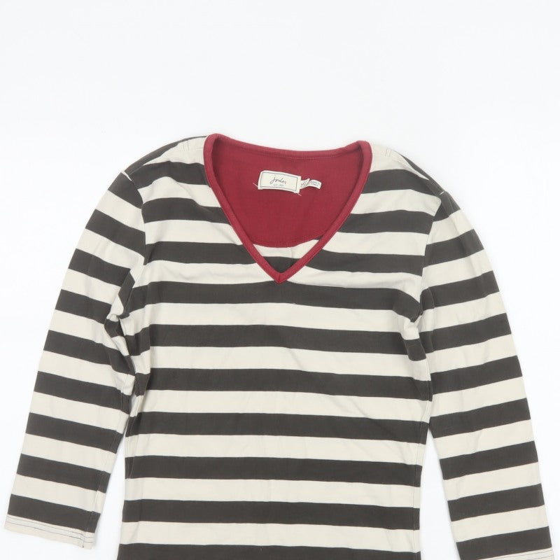 Joules Women’s Black Ivory Stripe V-Neck Long Sleeve Jersey Top XS