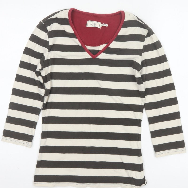 Joules Women’s Black Ivory Stripe V-Neck Long Sleeve Jersey Top XS